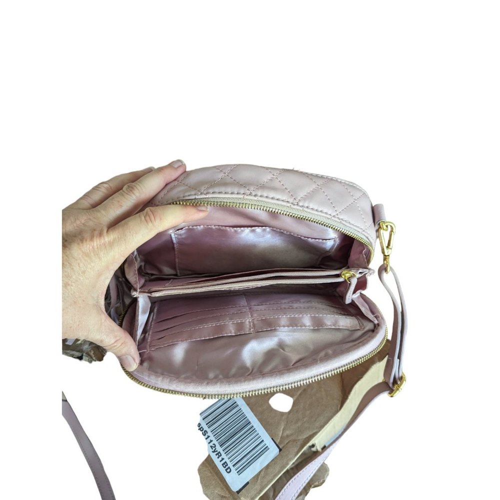 Joy & Iman Diamond Quilted Genuine Leather Crossbody with RFID Dark Blush - Picture 16 of 16